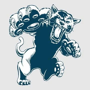 Aggressive Panther Roaring with Claws Out, Mascot Design 스톡 일러스트