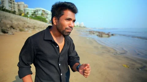 Aggressive Person Standing At Beach Stock-Footage 281327786