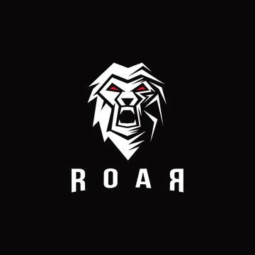 Aggressive powerful lion screaming logo, roar logo on black background Stock Illustration