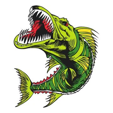 Aggressive Predator Fish, Open Mouth, Sharp Teeth, Fishing Icon Ilustración de archivo