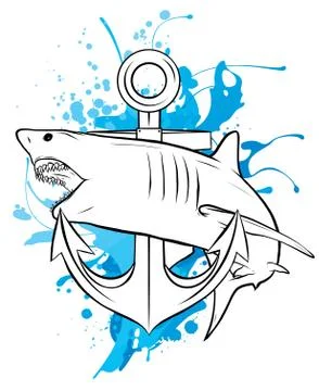 Aggressive shark jump attack illustration. vector art Stock Illustration