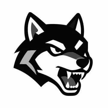 Aggressive snarling wolf head mascot vector graphic with bared teeth in bla.. Stock Illustration
