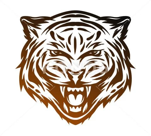 Aggressive tiger face. Line art style. Stock Illustration
