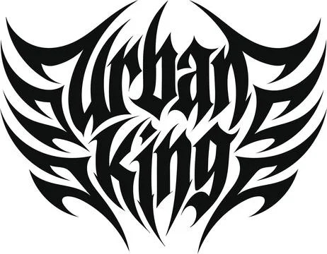 Aggressive urban king text design with sharp tribal wings for bold clothing.. イラスト素材
