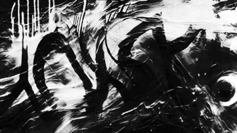 Aggressive white glitch strokes on black grunge background with noise Stock Footage 327320752