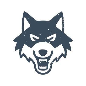 Aggressive wolf head graphic. A snarling wolf head with a textured, vintage.. Stock Illustration