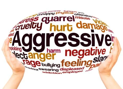 Aggressive word cloud hand sphere concept Stock Photos