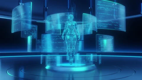 AGI AI Concept Holographic Human Figure Digital Code 스톡 동영상 328042453