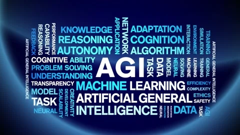 AGI Artificial General Intelligence animated word cloud,animation typography. Stock Footage 328053329
