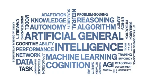 AGI Artificial General Intelligence animated word cloud,animation typography. Stock Footage 328055043