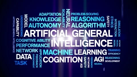 AGI Artificial General Intelligence animated word cloud,animation typography. Stock Footage 328055583