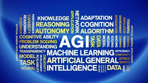 AGI Artificial General Intelligence animated word cloud,animation typography. Stock Footage 328265364