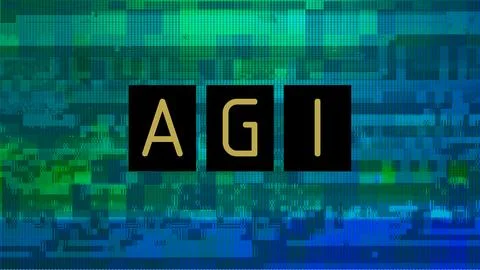 AGI Artificial General Intelligence Concept Vector Illustration with Bold Golden Ilustração Stock