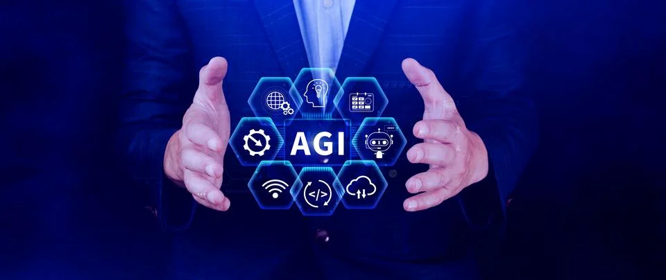 AGI concept, Artificial general intelligence, AI knowledge learning technol.. Stock Photos