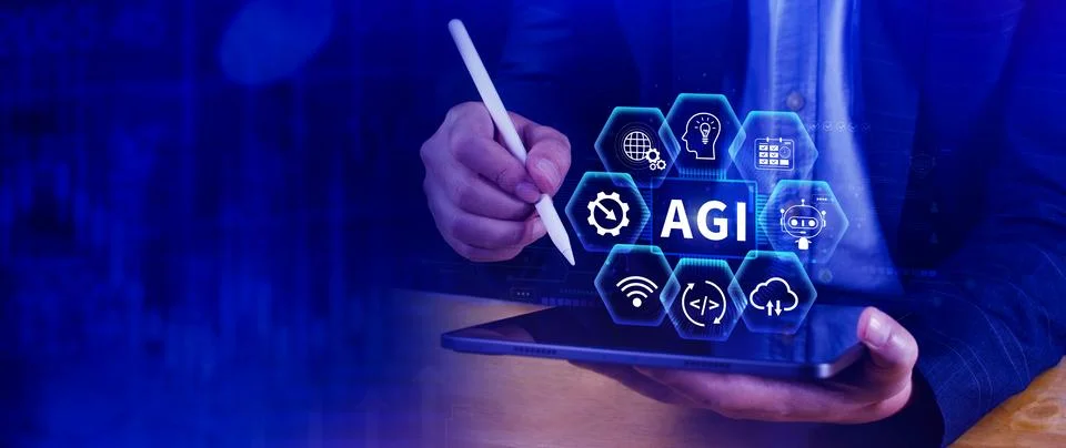 AGI concept, Artificial general intelligence, AI knowledge learning technol.. Stockfoto's