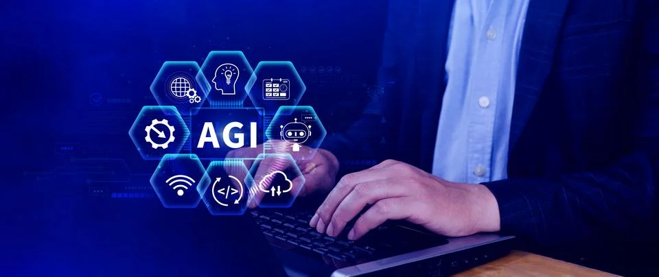 AGI concept, Artificial general intelligence, AI knowledge learning technol.. Stockfoto's