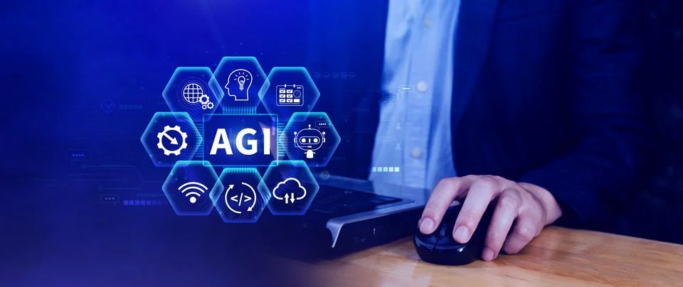 AGI concept, Artificial general intelligence, AI knowledge learning technol.. Stock Photos