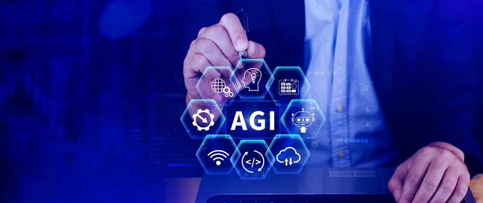 AGI concept, Artificial general intelligence, AI knowledge learning technol.. Stock Photos