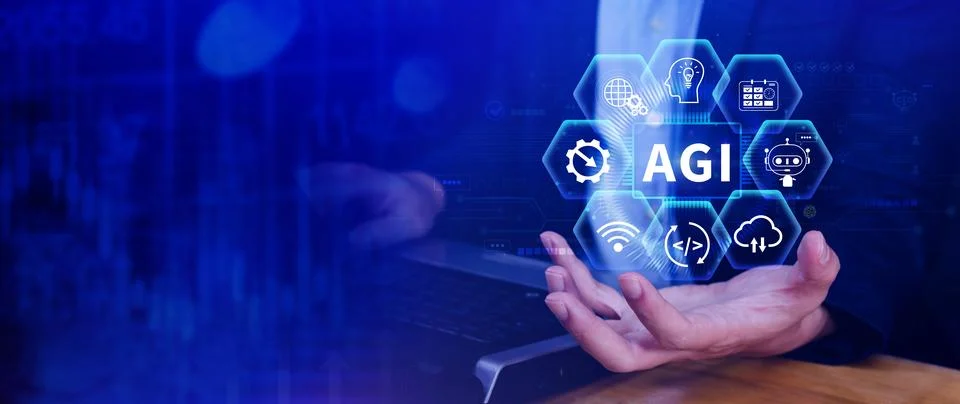 AGI concept, Artificial general intelligence, AI knowledge learning technol.. Stockfoto's