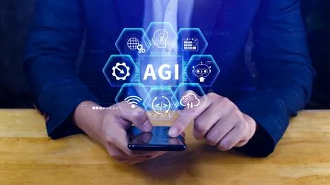 AGI concept, Artificial general intelligence, AI knowledge learning technol.. Stockfoto's