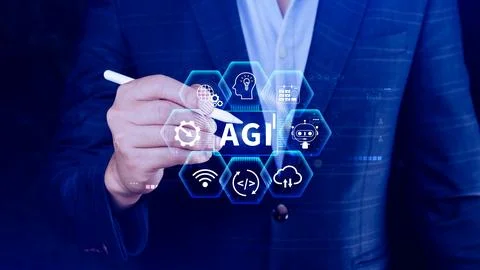 AGI concept, Artificial general intelligence, AI knowledge learning technol.. Stockfoto's