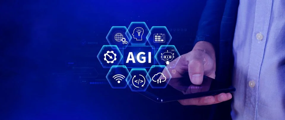 AGI concept, Artificial general intelligence, AI knowledge learning technol.. Stock Photos