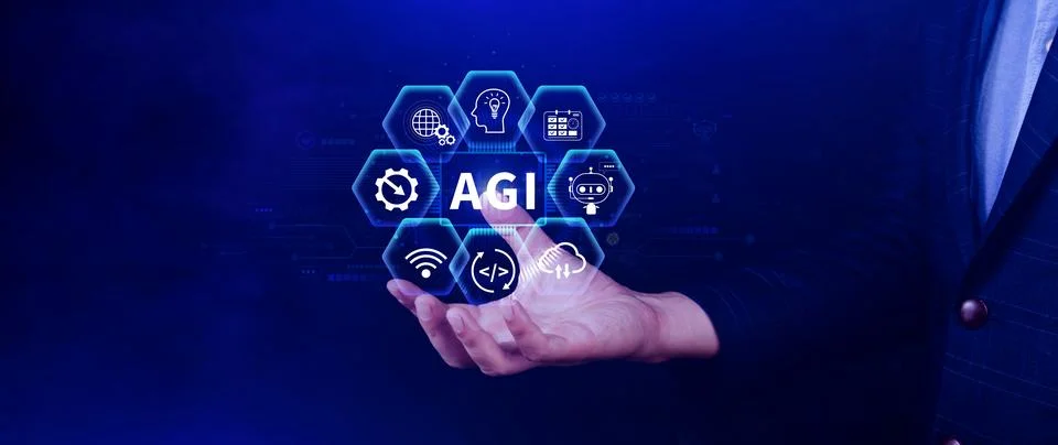 AGI concept, Artificial general intelligence, AI knowledge learning technol.. Foto stock