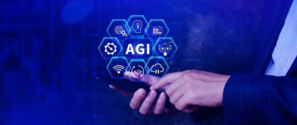 AGI concept, Artificial general intelligence, AI knowledge learning technol.. Stock Photos