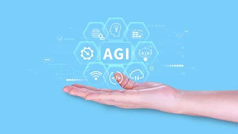 AGI concept, Artificial general intelligence, AI knowledge learning technol.. Stockfoto's
