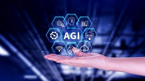 AGI concept, Artificial general intelligence, AI knowledge learning technol.. Stock Photos