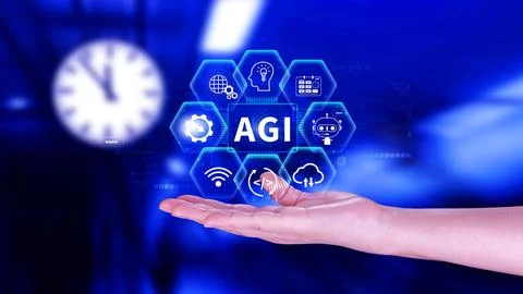 AGI concept, Artificial general intelligence, AI knowledge learning technol.. Stockfoto's