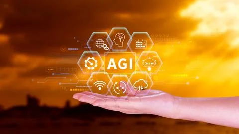 AGI concept, Artificial general intelligence, AI knowledge learning technol.. Stockfoto's