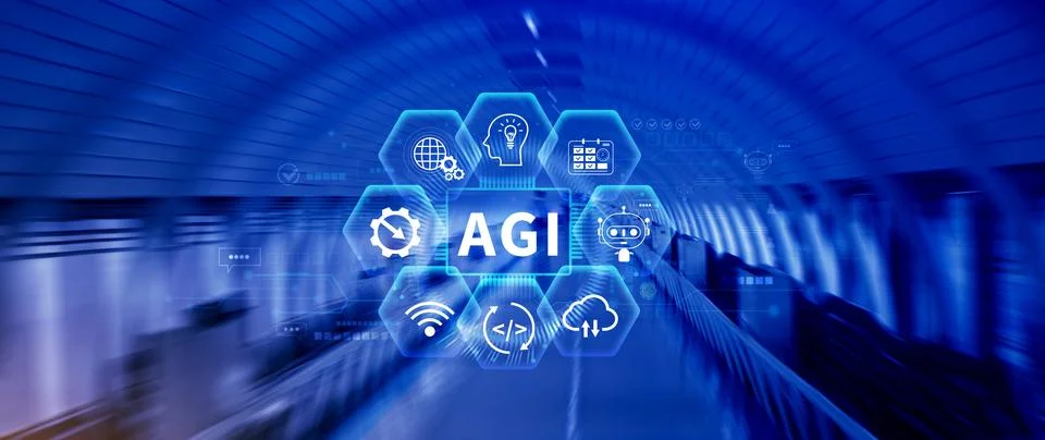 AGI concept, Artificial general intelligence, AI knowledge learning technol.. Stockfoto's