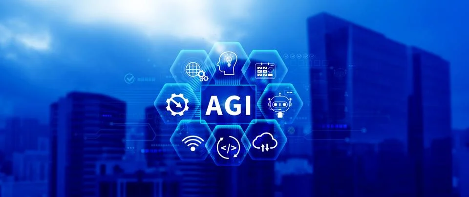 AGI concept, Artificial general intelligence, AI knowledge learning technol.. Stockfoto's