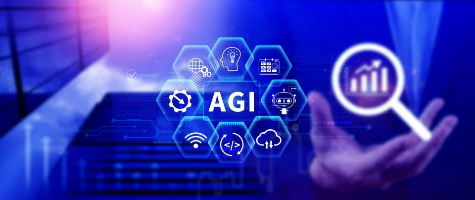 AGI concept, Artificial general intelligence, AI knowledge learning technol.. Stockfoto's