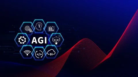 AGI concept, Artificial general intelligence, AI knowledge learning technol.. Stockfoto's