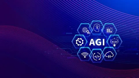 AGI concept, Artificial general intelligence, AI knowledge learning technol.. Stockfoto's