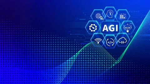 AGI concept, Artificial general intelligence, AI knowledge learning technol.. Stockfoto's