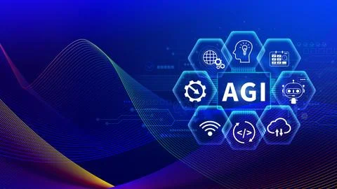 AGI concept, Artificial general intelligence, AI knowledge learning technol.. Foto stock