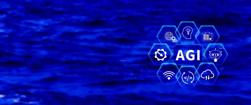 AGI concept, Artificial general intelligence, AI knowledge learning technol.. Stockfoto's