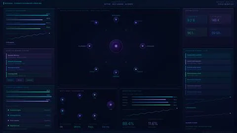 AGI Neural Consciousness Interface Dashboard Vector Next Gen 스톡 일러스트
