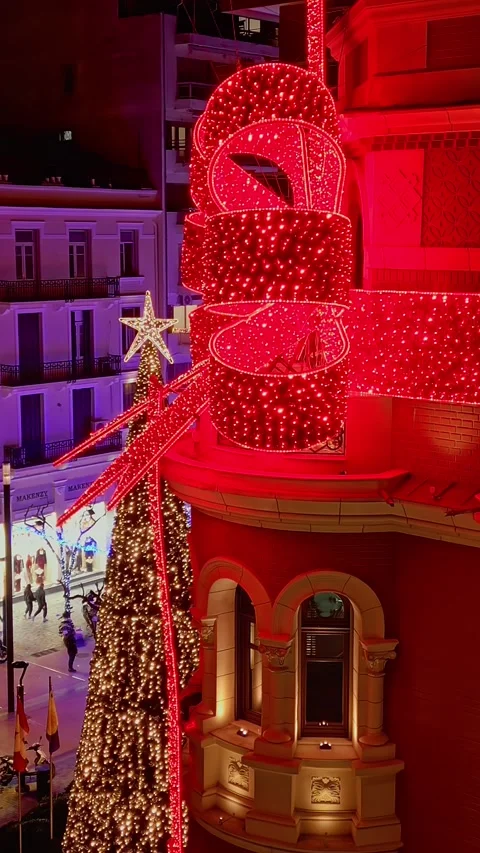 Agias Sofias street and Red House Christmas decorations Stock Footage 345906435