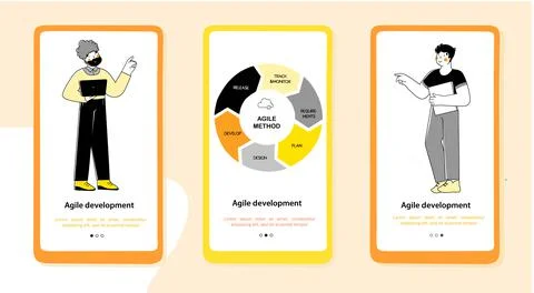 Agil method for marketing design. Flat onboarding mobile app page screen Stock Illustration