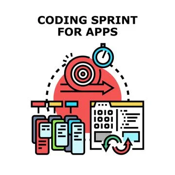 Agile coding sprint for application development process 스톡 일러스트