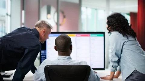 Agile Developer Team Working On Kanban Board Stock Footage 312123222