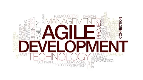 Agile development animated word cloud, text animation. Kinetic typography. Stock Footage 72886376