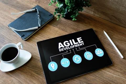 Agile development concept on the device screen. Фото