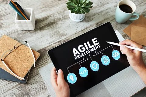 Agile development concept on the device screen. Stock-Fotos