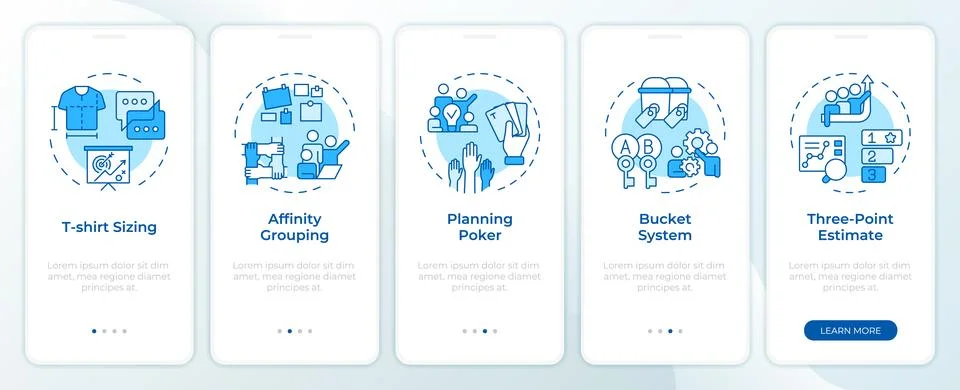 Agile development estimation blue onboarding mobile app screen Illustrazione stock