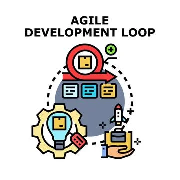 Agile development loop process creating new product launch Stock Illustration